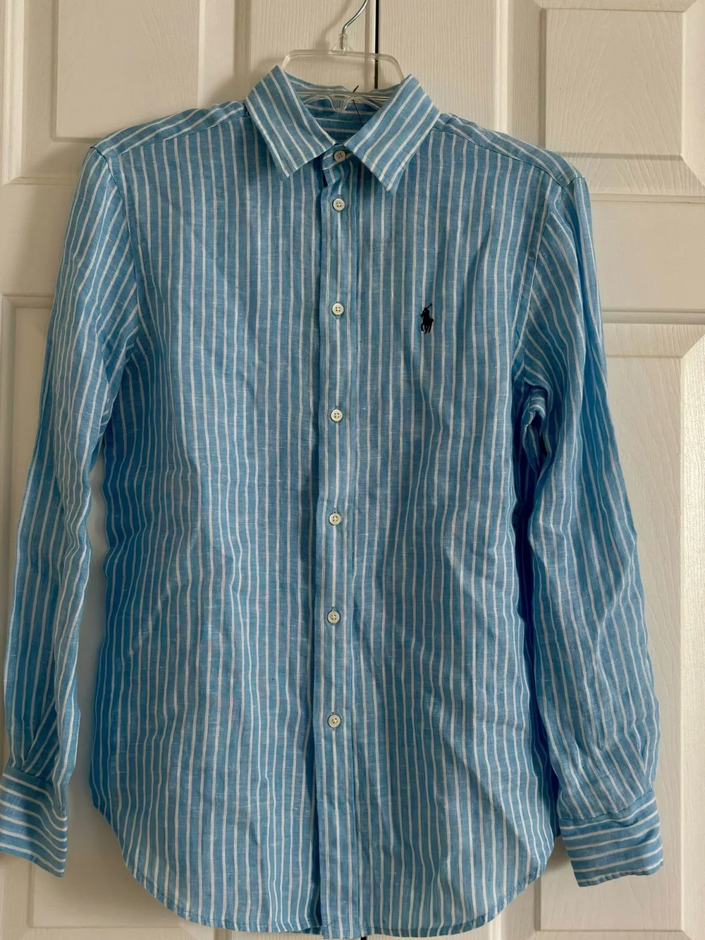 NWT Polo Ralph Lauren Women’s Light Blue and White Striped Linen Shirt XS
